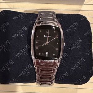 Bulova Silver Watch with Black Dial